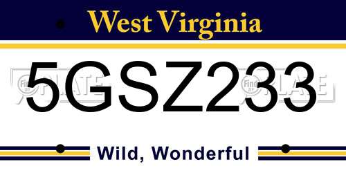5GSZ233 West Virginia License Plate