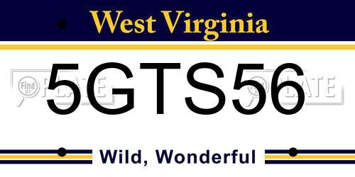 5GTS56 West Virginia License Plate