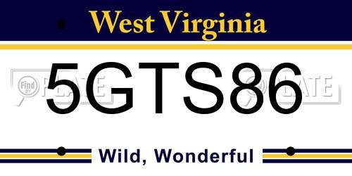 5GTS86 West Virginia License Plate