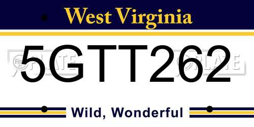 5GTT262 West Virginia License Plate