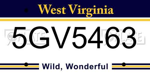 5GV5463 West Virginia License Plate