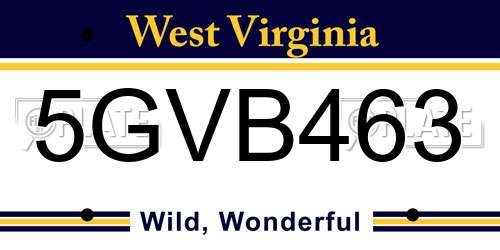 5GVB463 West Virginia License Plate