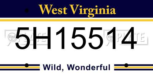 5H15514 West Virginia License Plate