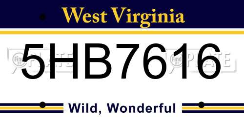 5HB7616 West Virginia License Plate