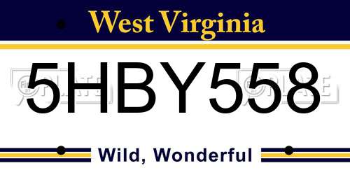 5HBY558 West Virginia License Plate