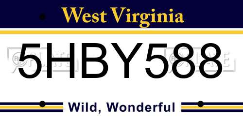 5HBY588 West Virginia License Plate