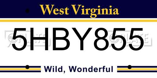 5HBY855 West Virginia License Plate