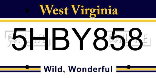 5HBY858 West Virginia License Plate