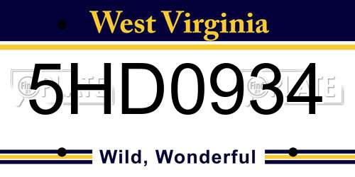 5HD0934 West Virginia License Plate