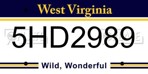 5HD2989 West Virginia License Plate