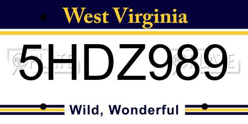 5HDZ989 West Virginia License Plate