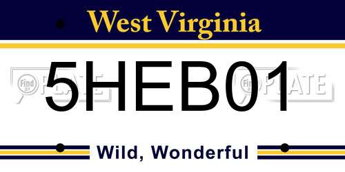 5HEB01 West Virginia License Plate