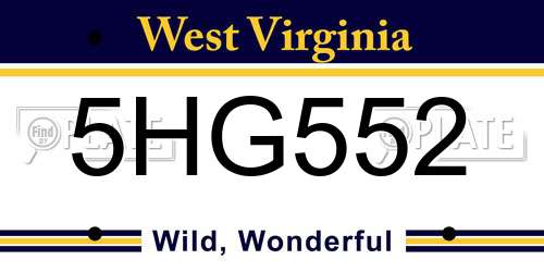 5HG552 West Virginia License Plate