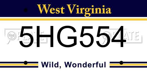 5HG554 West Virginia License Plate
