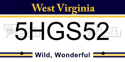 5HGS52 West Virginia License Plate