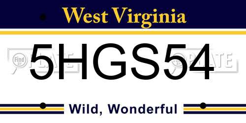 5HGS54 West Virginia License Plate
