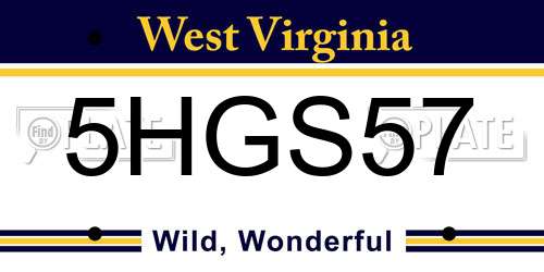 5HGS57 West Virginia License Plate