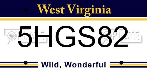 5HGS82 West Virginia License Plate
