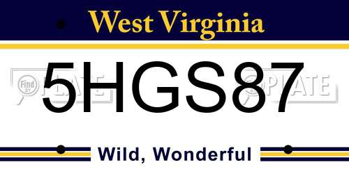 5HGS87 West Virginia License Plate