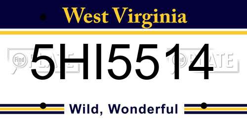 5HI5514 West Virginia License Plate