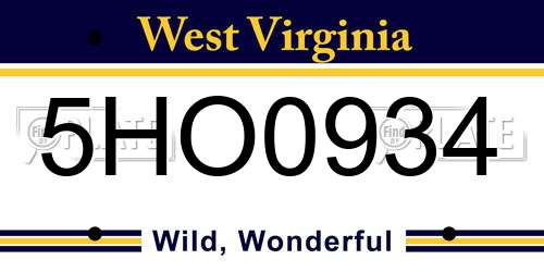 5HO0934 West Virginia License Plate