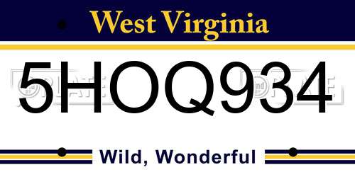 5HOQ934 West Virginia License Plate
