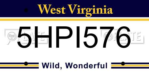5HPI576 West Virginia License Plate