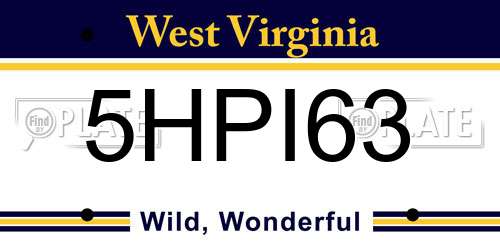 5HPI63 West Virginia License Plate