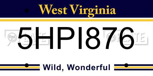 5HPI876 West Virginia License Plate