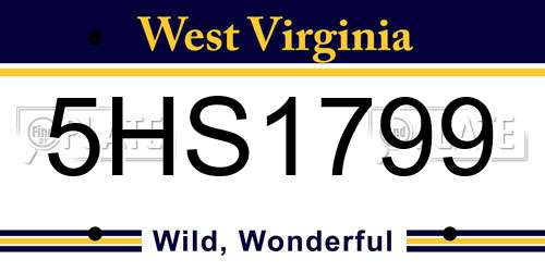 5HS1799 West Virginia License Plate