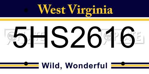 5HS2616 West Virginia License Plate