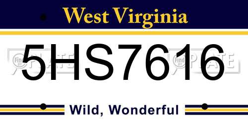 5HS7616 West Virginia License Plate