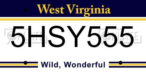 5HSY555 West Virginia License Plate
