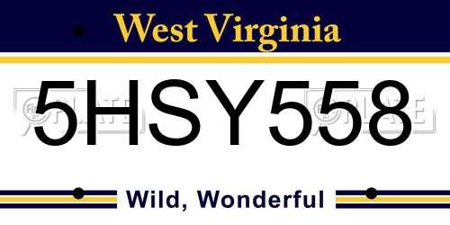 5HSY558 West Virginia License Plate
