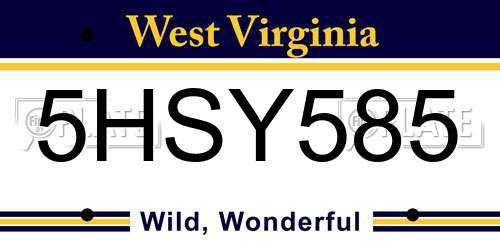 5HSY585 West Virginia License Plate