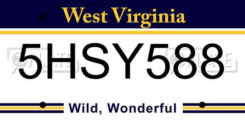5HSY588 West Virginia License Plate