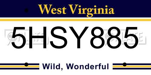 5HSY885 West Virginia License Plate
