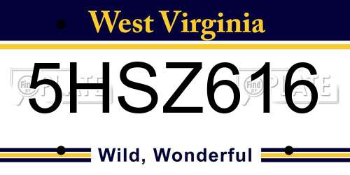 5HSZ616 West Virginia License Plate