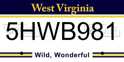 5HWB981 West Virginia License Plate