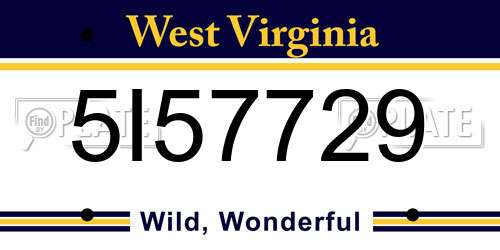 5I57729 West Virginia License Plate