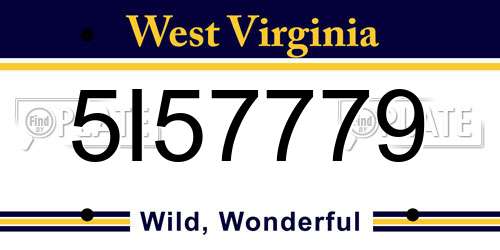 5I57779 West Virginia License Plate