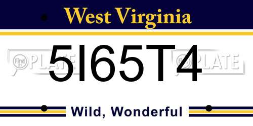 5I65T4 West Virginia License Plate