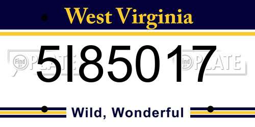 5I85017 West Virginia License Plate