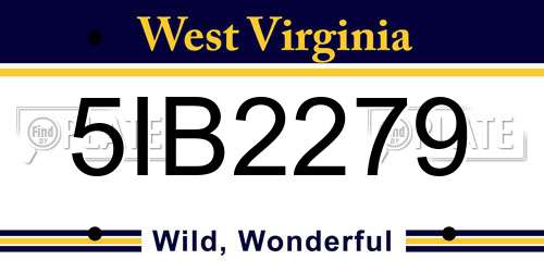 5IB2279 West Virginia License Plate