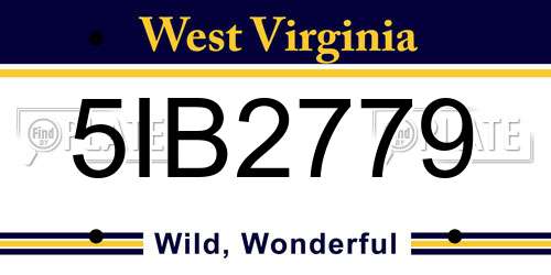 5IB2779 West Virginia License Plate