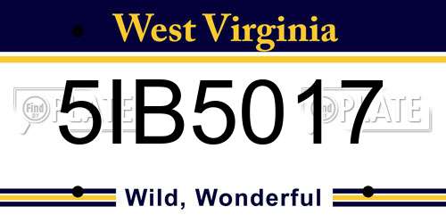 5IB5017 West Virginia License Plate