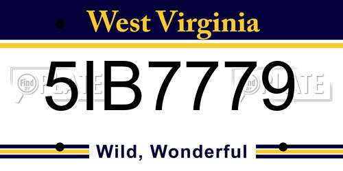 5IB7779 West Virginia License Plate