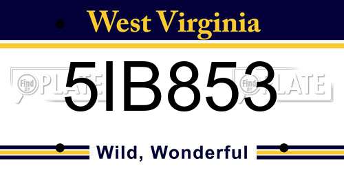 5IB853 West Virginia License Plate