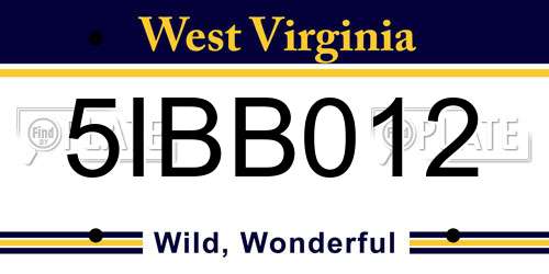 5IBB012 West Virginia License Plate