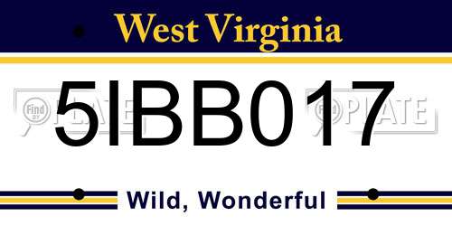 5IBB017 West Virginia License Plate